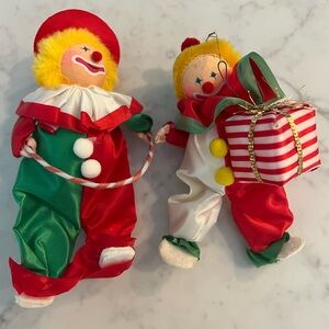 Vintage Russ Christmas Set of 2 Clown Ornaments